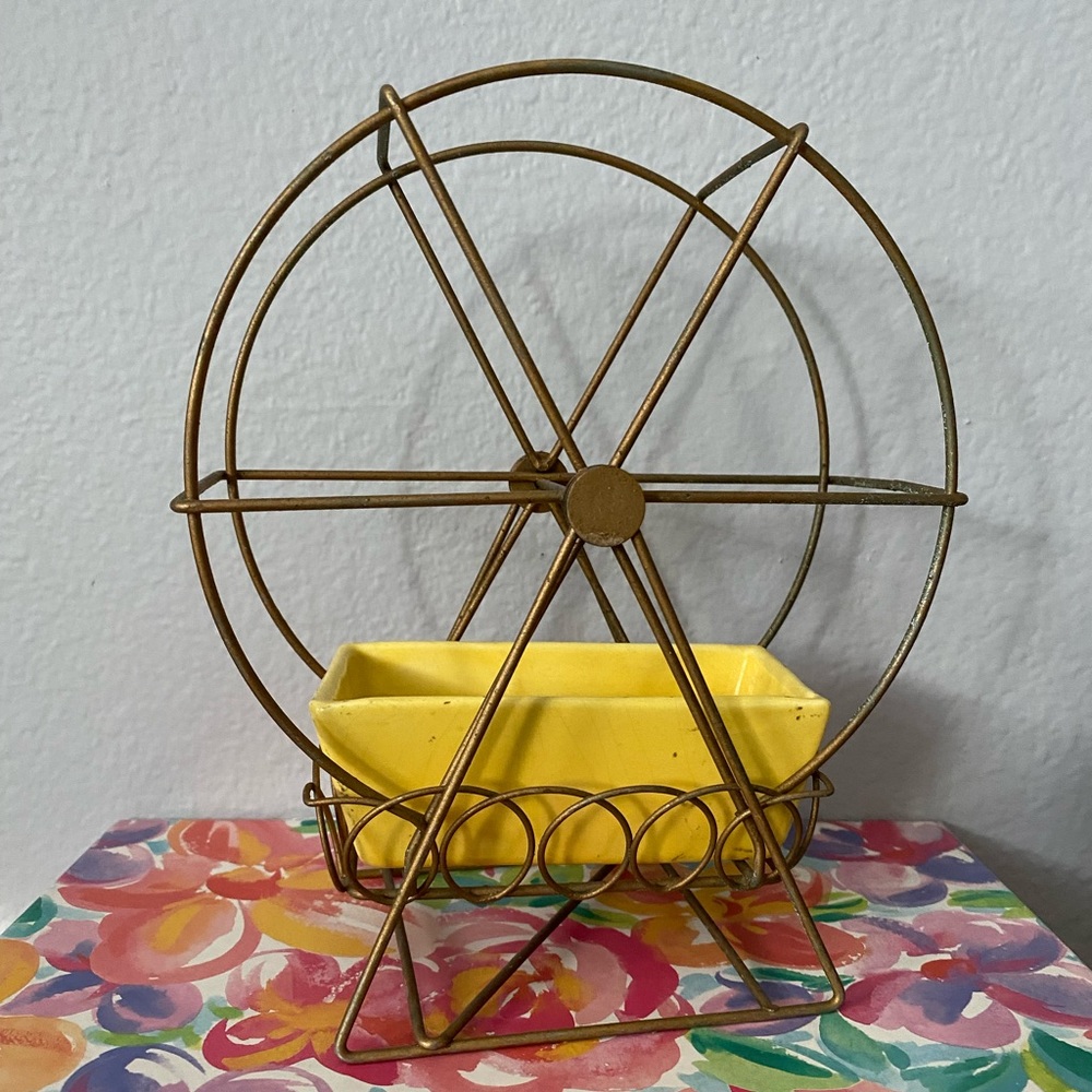 Vintage Carousel Planter - Metal and Pottery